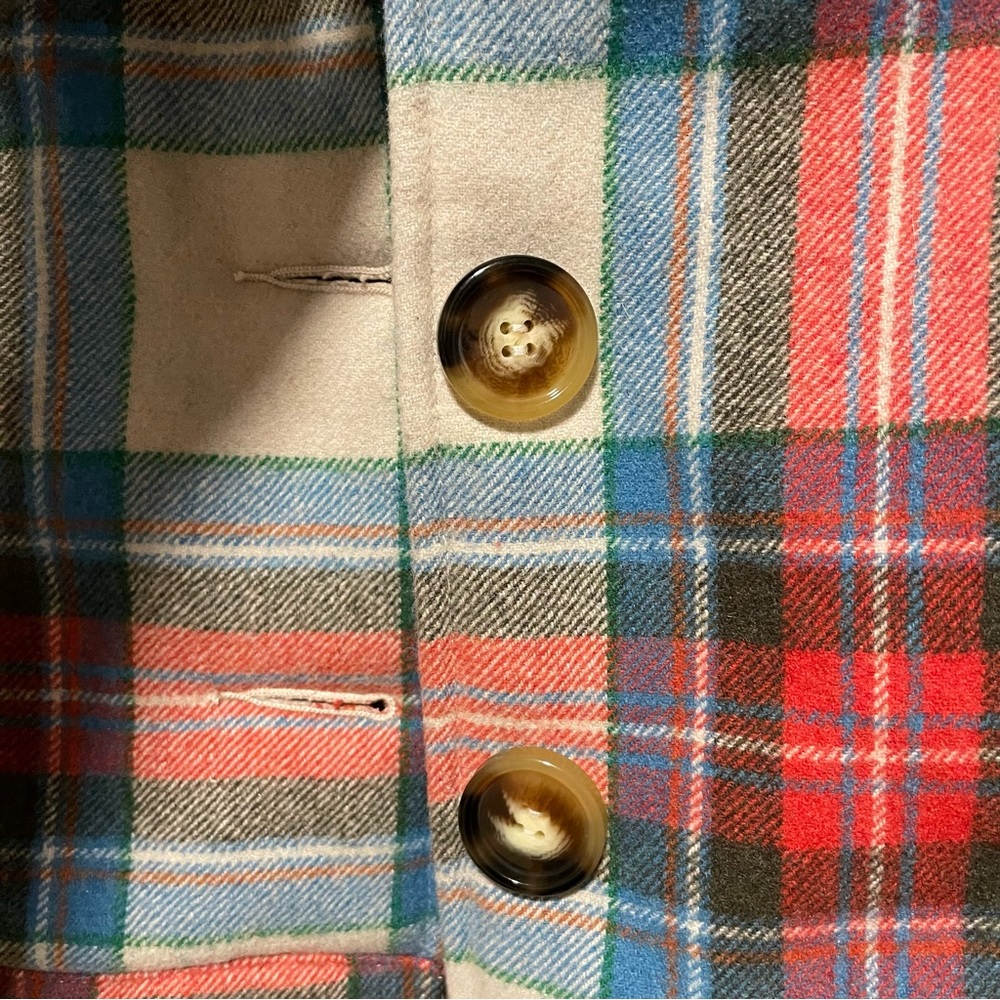 Entrophe Studios Plaid Sherpa Lined Bomber Jacket in Red, Blue and Cream - Picture 6 of 6